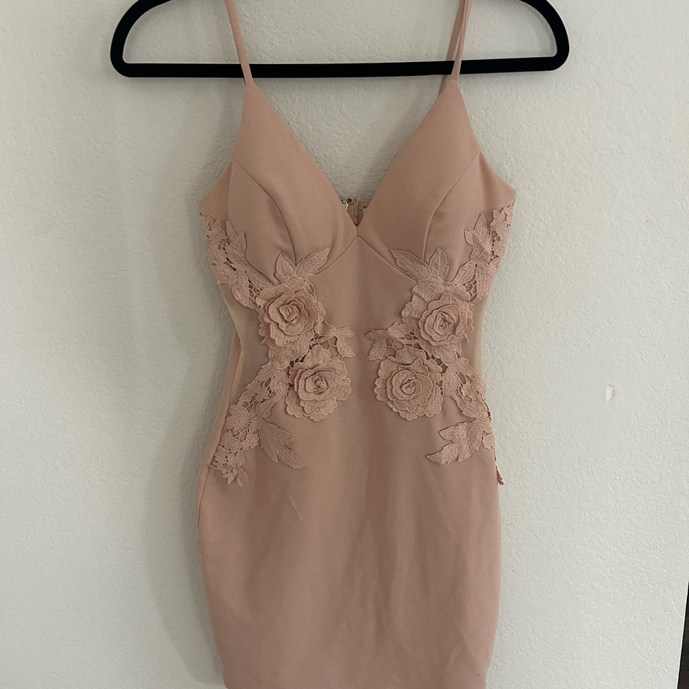 Elegant Blush Pink Dress with Floral Lace